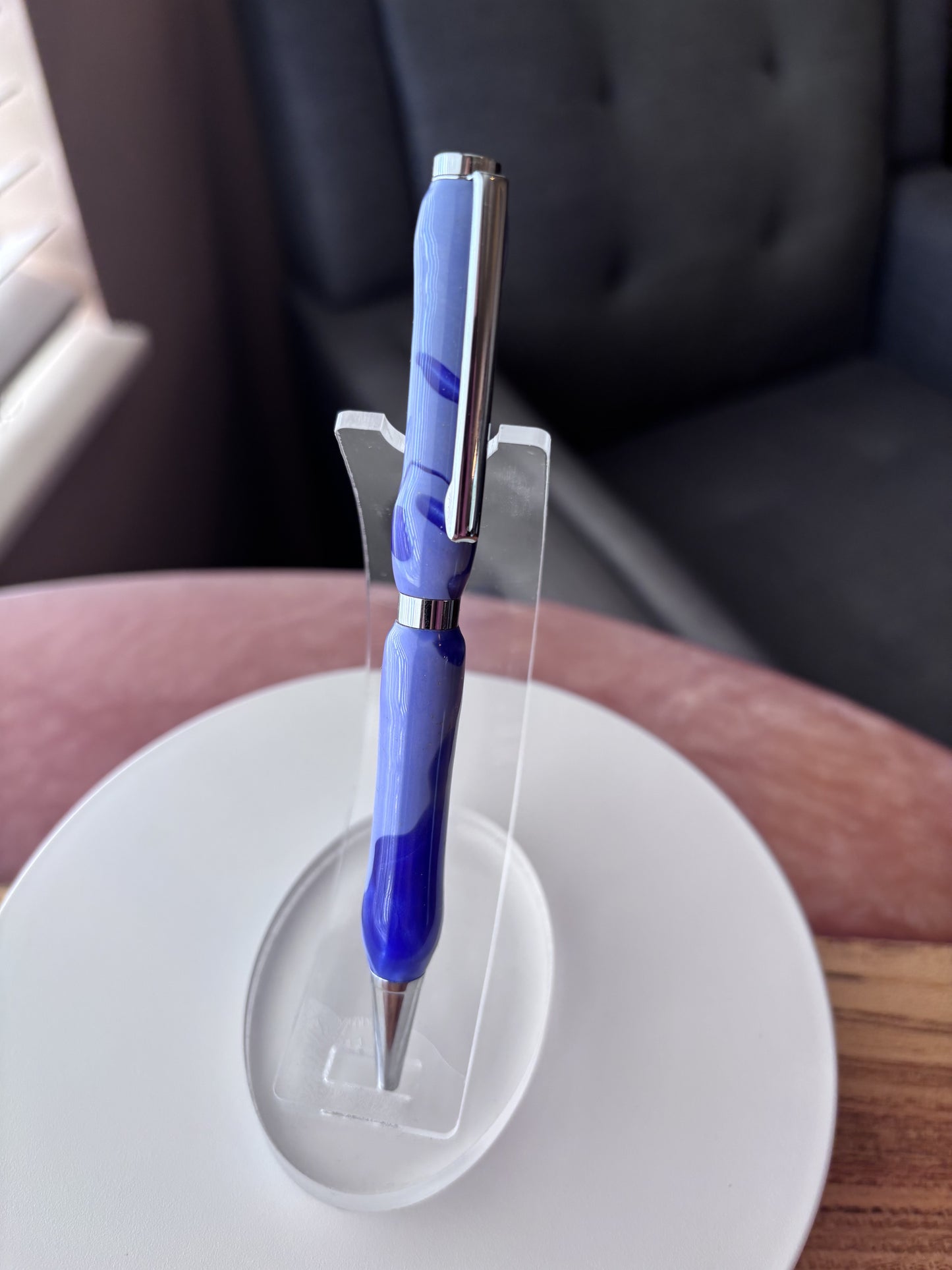 Handcrafted Blue Acrylic Pen — Silver Hardware