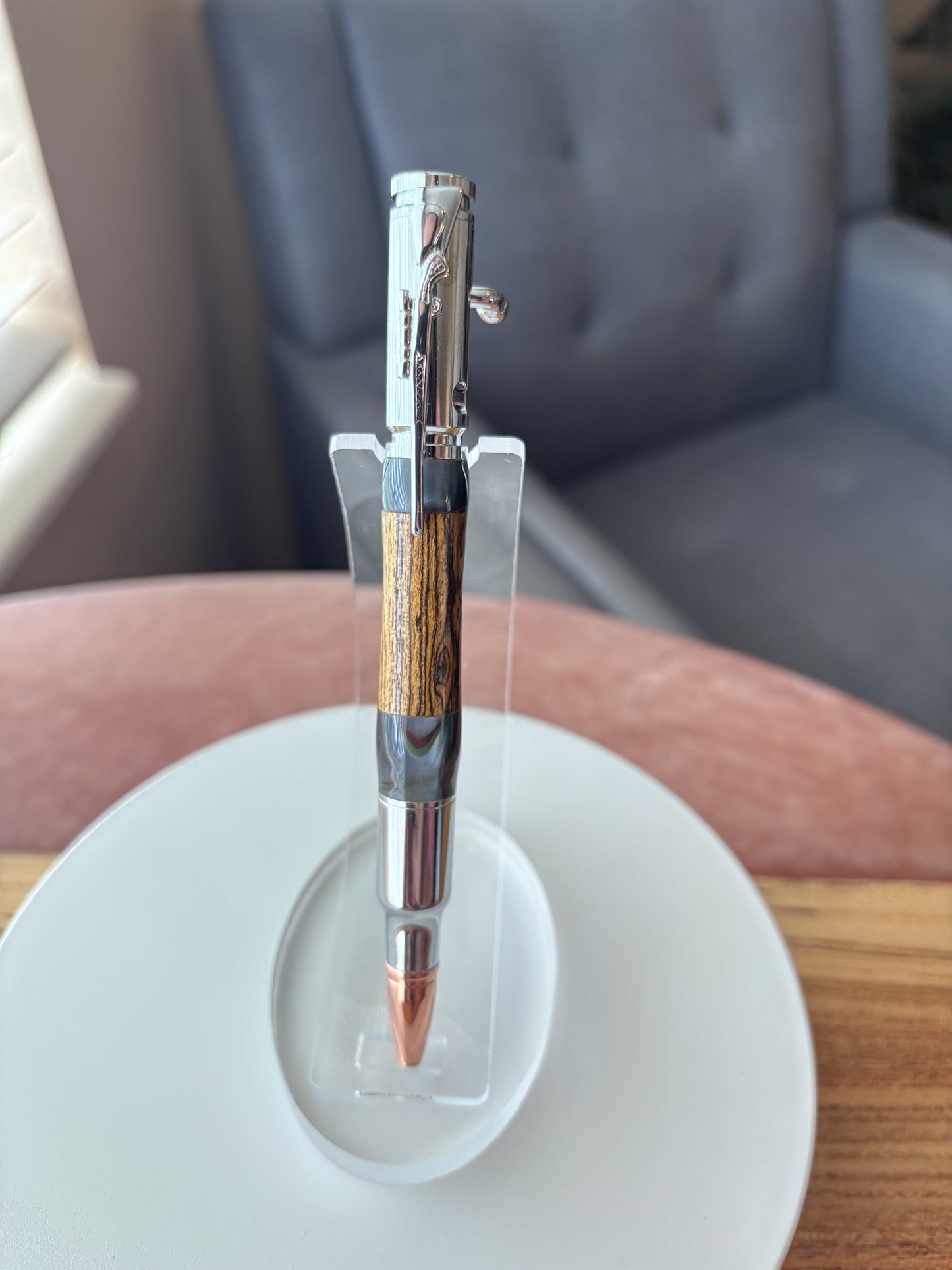 Handcrafted Bolt Action Pen — Silver Hardware