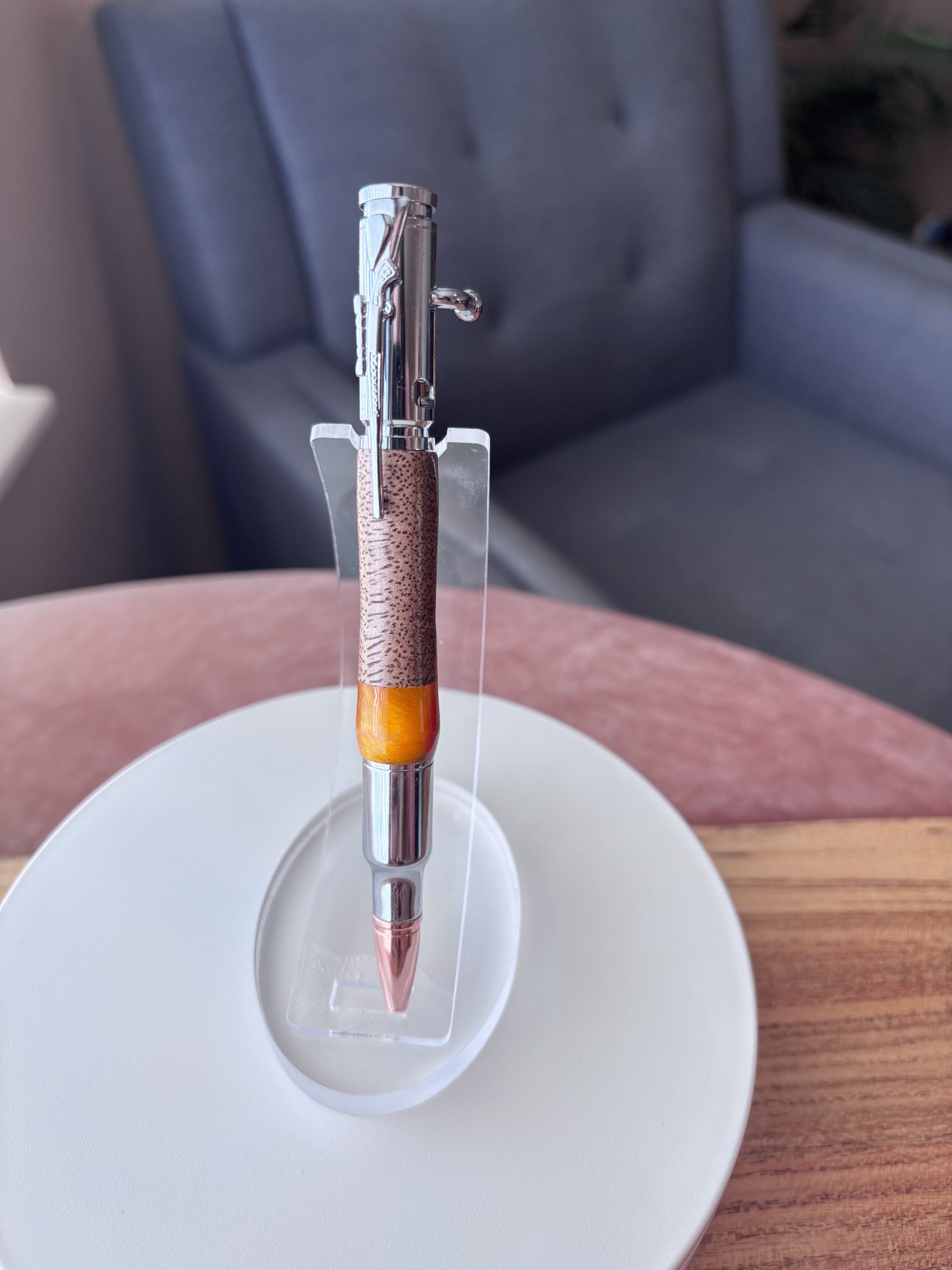 Handcrafted Bolt Action Pen — Silver Hardware