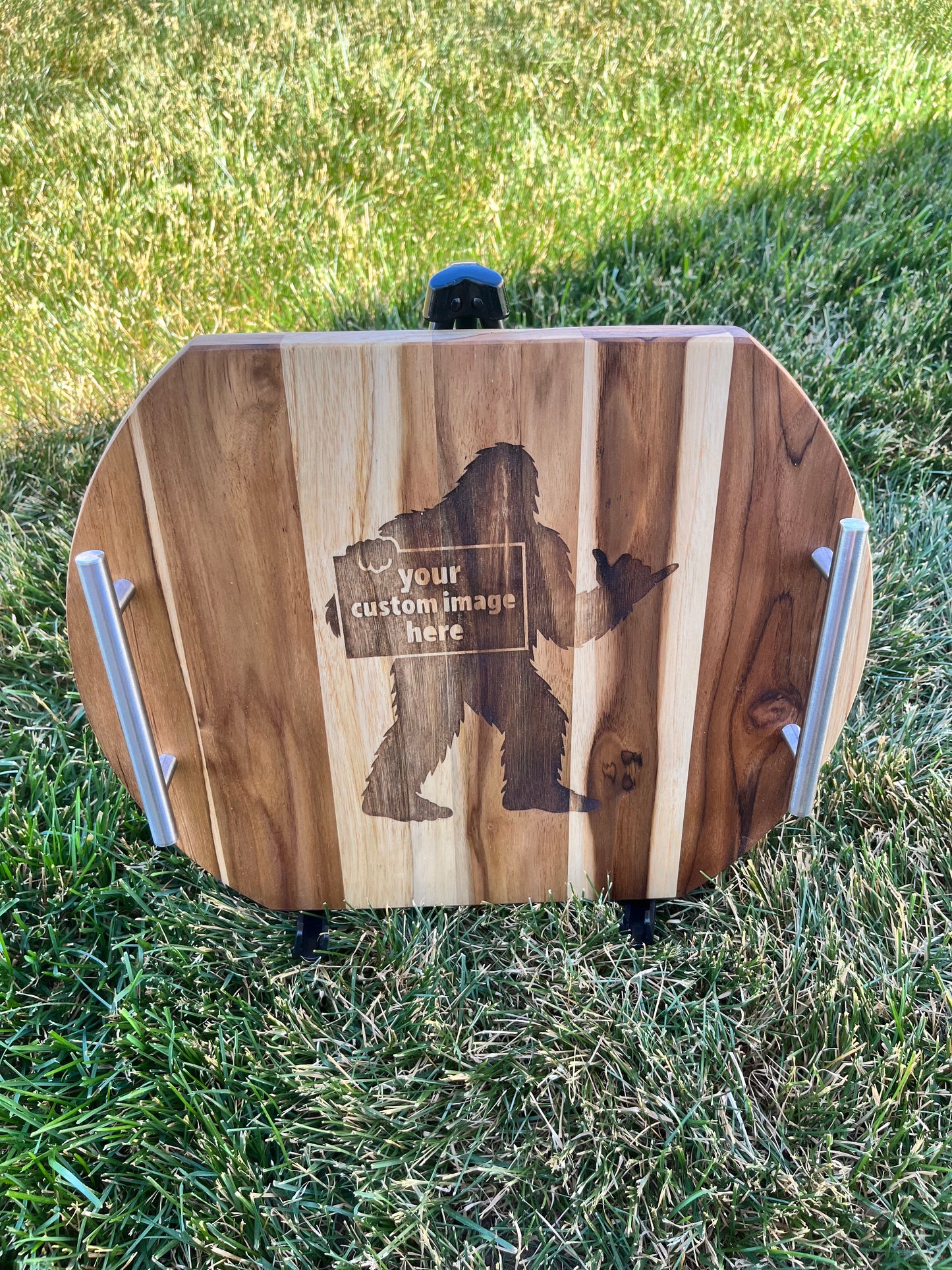 Custom Laser Engraved Teak Charcuterie Board with handles