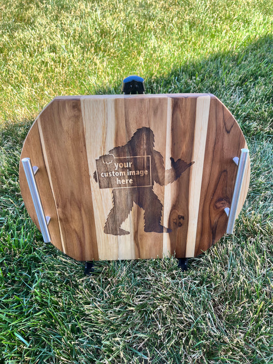 Custom Laser Engraved Teak Charcuterie Board with handles