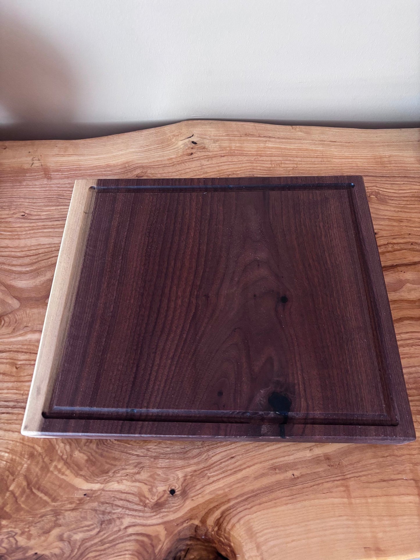 Live‑Edge Cutting & Charcuterie Board — Black Epoxy Accents