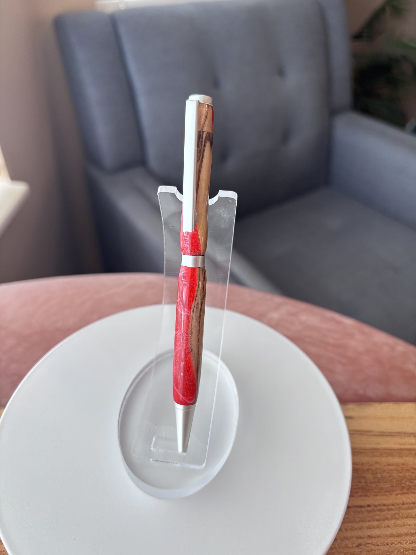 Handcrafted Olivewood Pen — Matte Silver Hardware