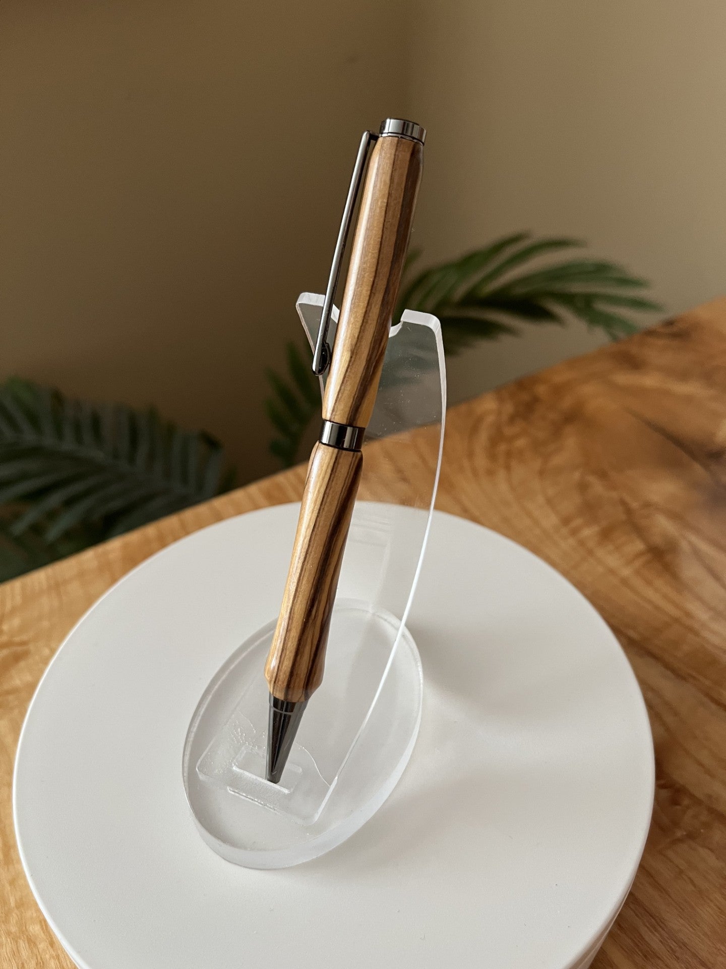 Handcrafted Olivewood Pen — Black Hardware