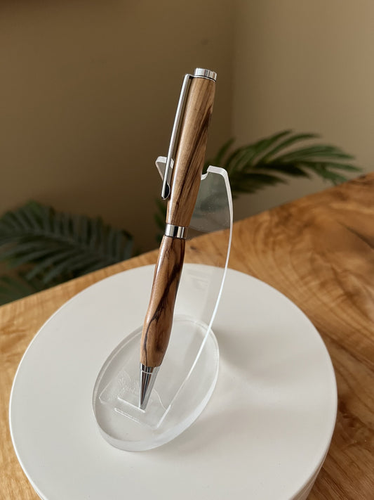 Handcrafted Olivewood Pen — Silver Hardware