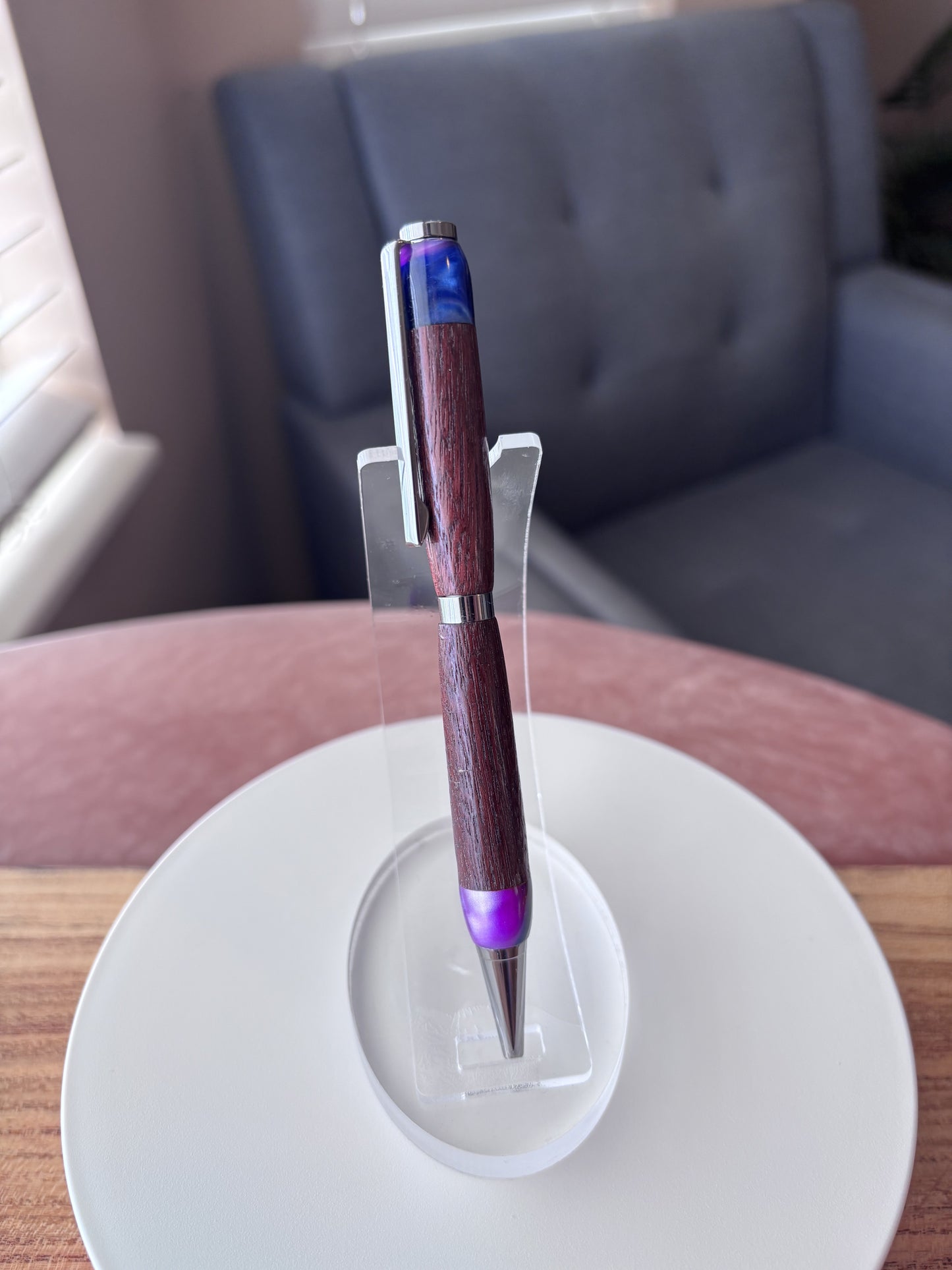 Handcrafted Purple Heart and Purple Acrylic Pen — Black Hardware