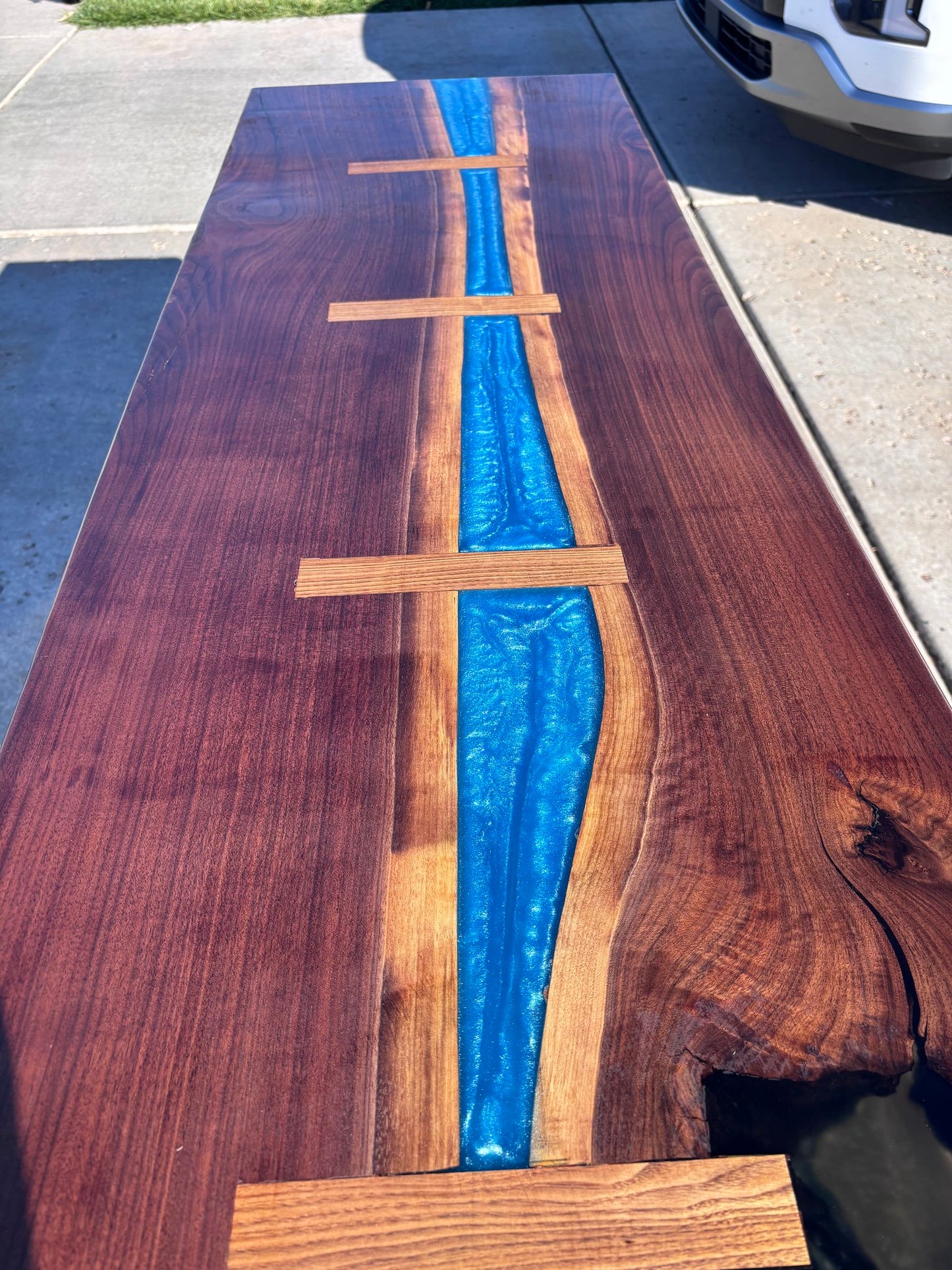 Handcrafted Black Walnut Console Table with Blue Epoxy River