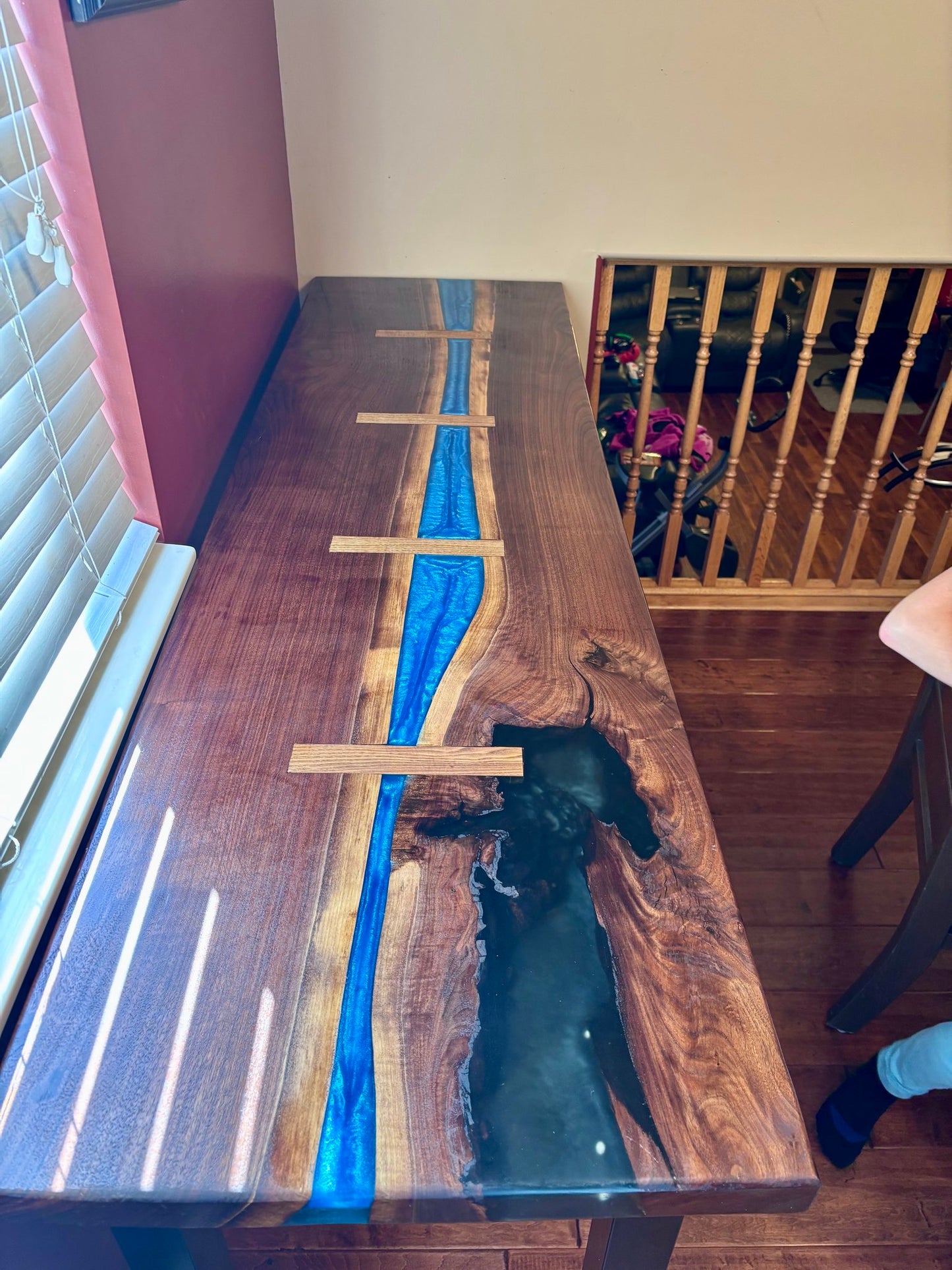 Handcrafted Black Walnut Console Table with Blue Epoxy River